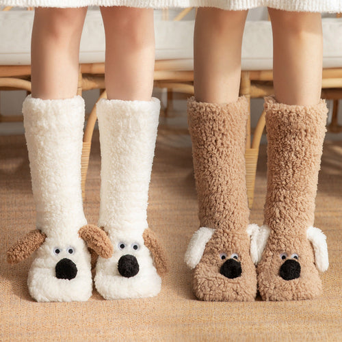 Cute Cartoon Dog Floor Socks Winter Warm Non-slip Plush Socks For