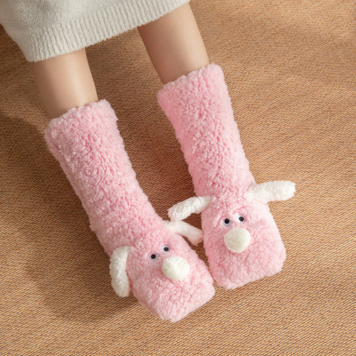 Cute Cartoon Dog Floor Socks Winter Warm Non-slip Plush Socks For