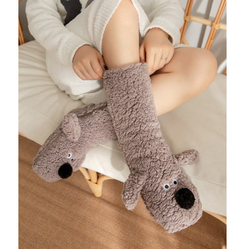Cute Cartoon Dog Floor Socks Winter Warm Non-slip Plush Socks For