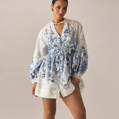 LuneluX™ – Vintage Puff Sleeve Stand Collar Dress