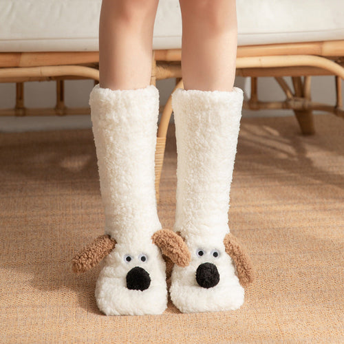 Cute Cartoon Dog Floor Socks Winter Warm Non-slip Plush Socks For