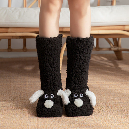 Cute Cartoon Dog Floor Socks Winter Warm Non-slip Plush Socks For