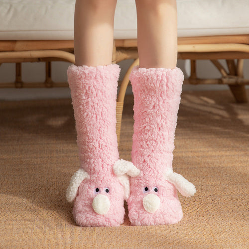 Cute Cartoon Dog Floor Socks Winter Warm Non-slip Plush Socks For